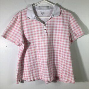 Womens Kim Rogers Perfectly Soft Gingham‎ Polo Pink White XL
